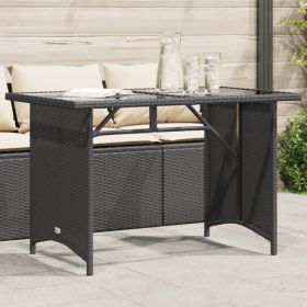 Patio Table with Glass Top Black 43.3"x26.8"x27.6" Poly Rattan