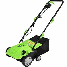 13" Electric Lawn Dethatcher w/ Collection Bag and Removable Blades -Green
