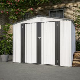 8 X 6 Ft Outdoor Storage Shed, All Weather Metal Sheds With 2 Lockable Doors, Tool Shed For Garden, (Color: White)