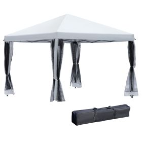 10' X 10' Pop Up Canopy Tent With Netting, Instant Gazebo, Ez Up Screen House Room With Carry Bag, H (Color: White)