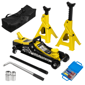 Lifting Range 3.35-14.17,2.25Ton Hydraulic Floor Jack,3 Ton Jack Stands,Tire Repair Kit,Yellow,Low Profile Service Jack,4960 LB Capacity,Double L (Option: BlackYellow)