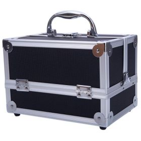 Aluminum Alloy Portable Makeup Case With Mirror (Color: Black)
