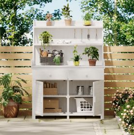 TOPMAX 65in Garden Potting Bench, Fir Wood With Storage, Drawer & Cabinet (Color: White)