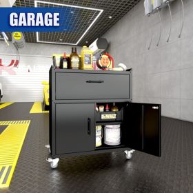 1-drawer Garage Tool Cabinet, Lockable Garage Storage Cabinet, Lockable Metal Storage Cabinet With Wheels, Rolling Toolbox (Color: Black)