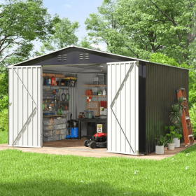 Outdoor Sheds 8FT X 10FT  Outdoor Storage Clearance, Metal Anti-Corrosion Utility Tool House With Lockable Door & Shutter Vents, Waterproof Stora (Color: Grey)