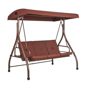 VEVOR 3-Seat Patio Swing Chair, Converting Canopy Swing, Outdoor Patio Porch with Adjustable Canopy, Removable Thick Cushion and Alloy Steel Fram (Seat Frame Type: Single Frame, Color: BROWN)