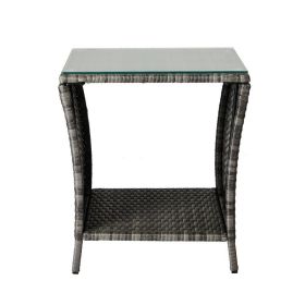 Outdoor Patio Square End Table for Porch Garden Backyard (Color: Grey, Type: Side Table)