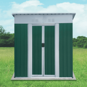 5X3 Feet Small Mini Outdoor Storage Sheds Pent Roof Green With Aluminum Alloy Frame And Sliding Door (Color: Green)