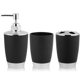 4Pcs/Set Bathroom Suit Accessories Includes Cup Toothbrush Holder Soap Dish Dispenser Black (Color: Black)