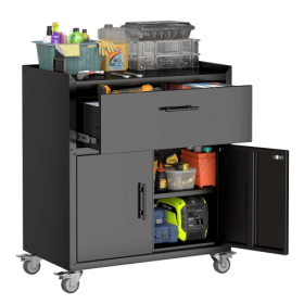 2 Door X 1 Drawer Tool Cabinets For Garage, Lockable Garage Storage Cabinet, Locking Metal Storage Cabinet With Wheels, Rolling Tool Chest, Assem (Color: Black)